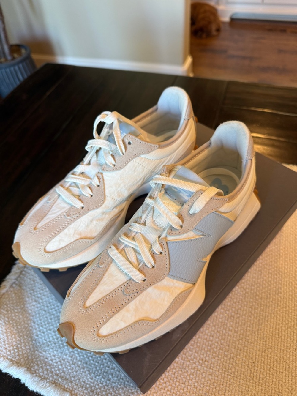 New Balance 327 Women's Cream & Light Blue Athletic Sneakers